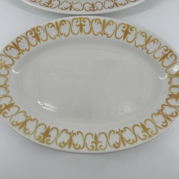 Platters 2 Jackson China Gold Scroll Pattern 13.5" Lx9.25” W Restaurantware MCM - Picture 2 of 16